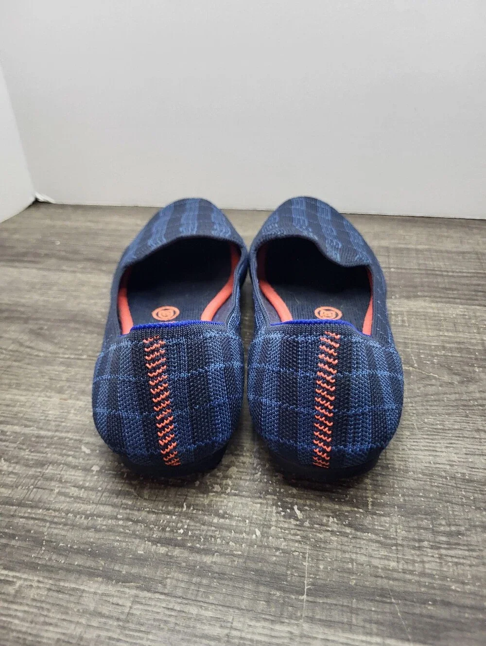 Rothy's The Flat Retired Navy Orange Plaid Luxury Ballet Flats Loafers Women's 8